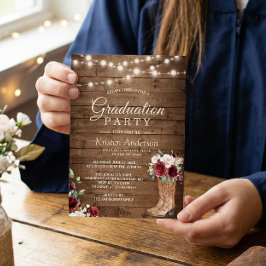 Invitación Rústico Boots Red Roses Roses Floral Graduation Pa