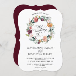 Invitación Rústico Borgoña Rubor Ivory Floral Wreath Boda