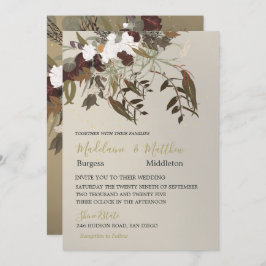 Invitación Rústico Bouquet Botánico Floral Elegante Oro