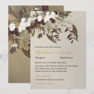 Invitación Rústico Bouquet Botánico Floral Elegante Oro
