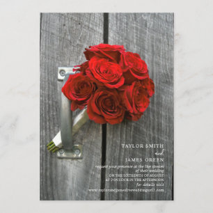 Invitación Rústico Bouquet de Rosas Rojas, Boda de Streaming 