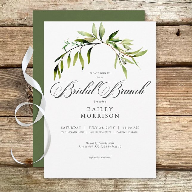 Invitación Rústico brunch bucal de vegetación botánica (Rustic Botanical Greenery Bough Bridal Brunch Invitation)