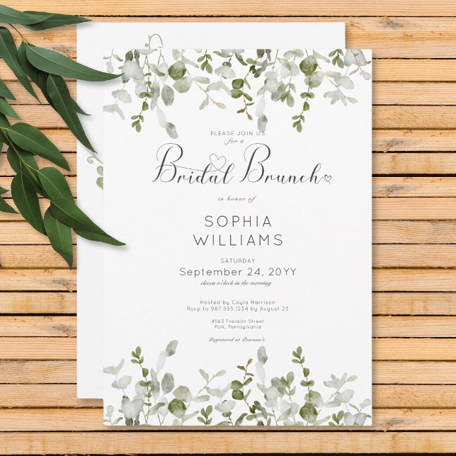 Invitación Rústico Brunch de Bridal de Verdor Botánico (Rustic Botanical Greenery Bridal Brunch Invitation)