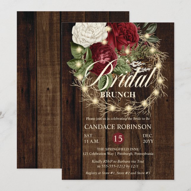 Invitación Rústico Brunch de novias con luz de madera (Anverso / Reverso)