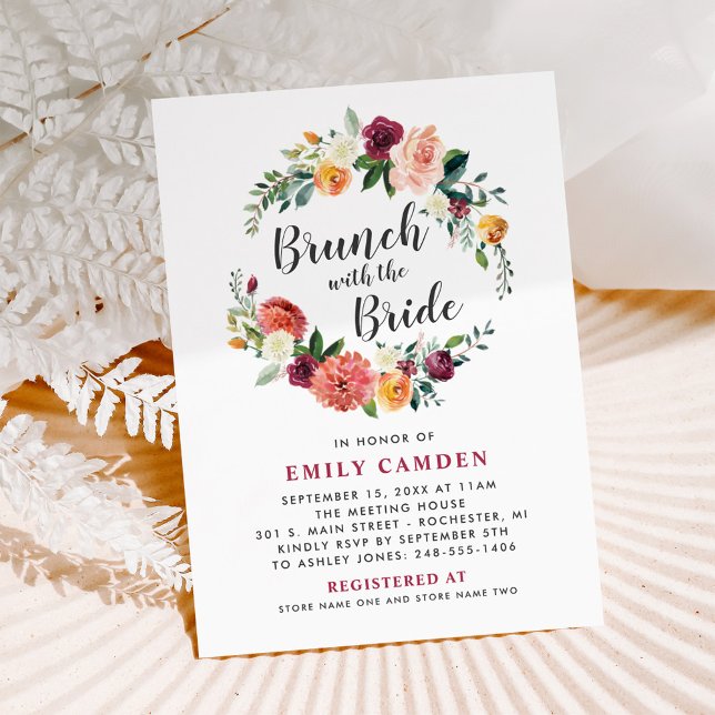 Invitación Rústico brunch nupcial floral de borgoña (Subido por el creador)