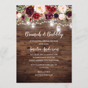 Invitación Rústico Burgundy Floral Ilumina Brunéi Y Bubbly