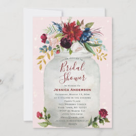 Invitación Rústico Burgundy Gold Mason Jar Bridal Shower