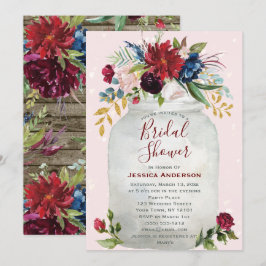 Invitación Rústico Burgundy Gold Mason Jar Bridal Shower