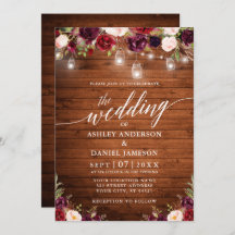 Rústico Burgundy Jar ilumina a Boda de caligrafía