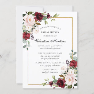 Invitación Rústico Burgundy Rojo Rosa Floral Rosa Floral Brid