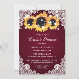 Invitación Rústico Burgundy Sunflower Lace Bridal Shower