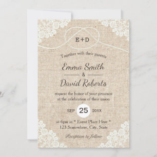 Invitación Rústico Burlap Blanco Lazo Rope Knot Boda