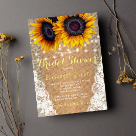 Invitación Rústico burlap encaje girasoles luces de novia duc