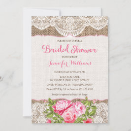 Invitación Rústico Burlap Lace Bridal Shower Rosas invitados