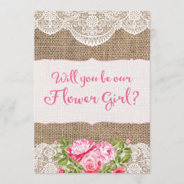 Invitación Rústico Burlap Lace: ¿Serás mi carta de chica flor