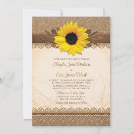Invitación Rústico Burlap Lace Wood Sunflower Boda