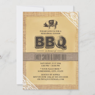 Invitación Rústico Burlap Pig Roast BQ Ensayo Cena