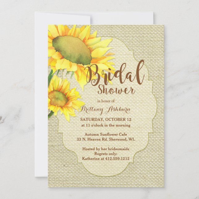 Invitación Rústico Burlap Sunflowers Ducha de novias (Anverso)
