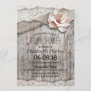 Invitación Rústico Burlap White Lace Floral Barn Bridal Showe