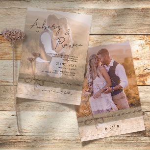Invitación Rústico Burlap Wood Wildflower Boho Photo Boda