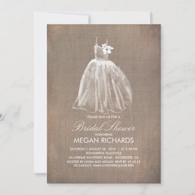 Invitación Rústico Burlap y Boda duchador de novias (Anverso)
