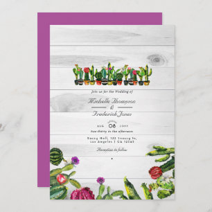 Invitación Rústico Cactus Suculta Código QR Boda RSVP