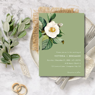 Invitación Rústico Camelia Floral Sage Boda simple mínimo