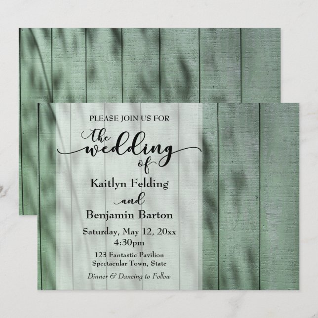 Invitación Rústico, Campo, Madera Vieja Pintada de Verde, Bod (Anverso / Reverso)