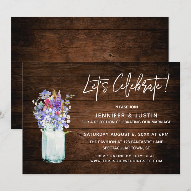 Invitación Rústico Celebremos las Flores Silvestres en Tarro  (Anverso / Reverso)