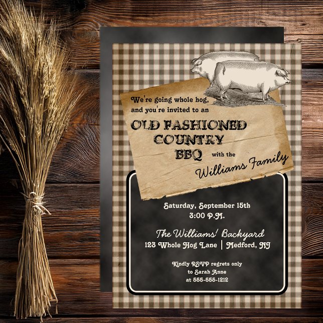 Invitación Rústico Cerdo Cerdo Cerdo Cerdo Cookyard Cocina BB (Rustic Pigs | Swine Pork Pig Roast Backyard Cookout BBQ Picnic Invitation - Print | Download)