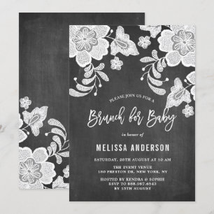 Invitación Rústico Chalkboard White Floral Lace Baby Brunch