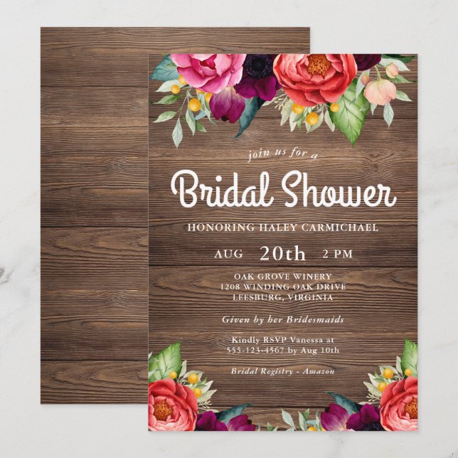 Invitación Rústico Charm Barnwood Floral Bridal Shower (Anverso / Reverso)