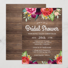 Invitación Rústico Charm Barnwood Floral Bridal Shower