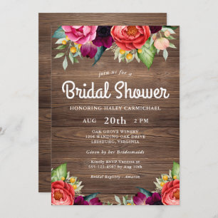Invitación Rústico Charm Barnwood Floral Bridal Shower
