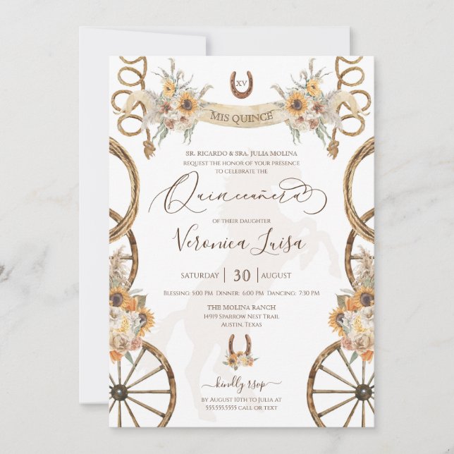 Invitación Rústico Charro Floral Boho País Quinceanera Invi (Anverso)