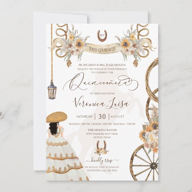Invitación Rústico Charro Floral Boho País Quinceanera Invi (Anverso)