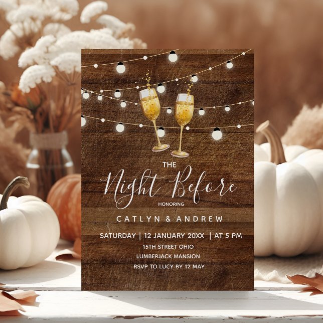 Invitación Rústico Cóctel De Madera Luz La Noche Antes (Subido por el creador)