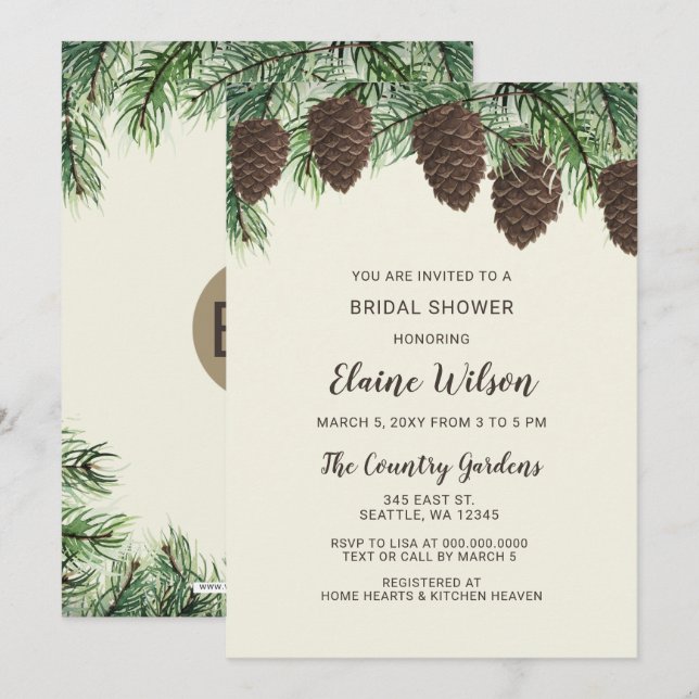 Invitación Rústico Cono de Pino Boda de Invierno Ducha de Nov (Anverso / Reverso)
