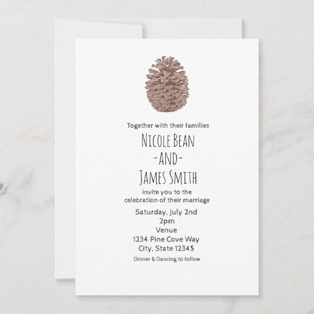 Invitación Rústico Cono Pino Elegante Simple Boda De Campo (Anverso)