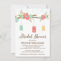 Rústico Coral Mint Mason Jar Branch Bridal Shower