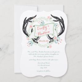 Invitación Rústico Coral Pink Green Vintage Floral Garland