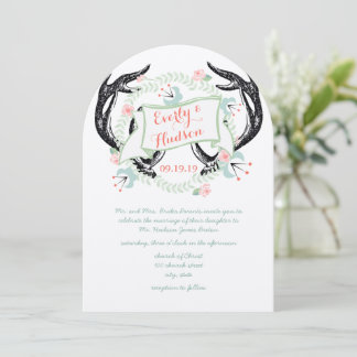 Invitación Rústico Coral Pink Green Vintage Floral Garland