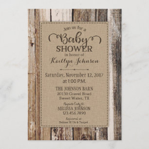 Invitación Rústico Country Barn Wood Baby Shower