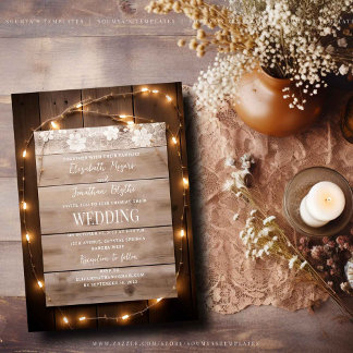 Invitación Rústico Country String ilumina el Boda de Wood Lac