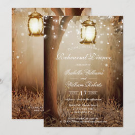 Invitación Rústico Country Tree String Lights Ensayo Cena