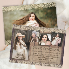 Invitación Rústico Country Wood Lace GRADUATE 5 Fotos