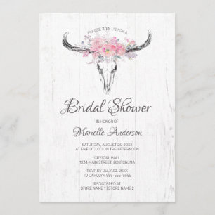Invitación Rústico Cow Skull Boho Rubor Floral Bridal Shower