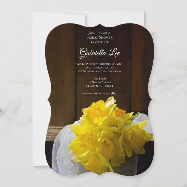 Invitación Rústico Daffodils Barn Wood Country Shower (Anverso)
