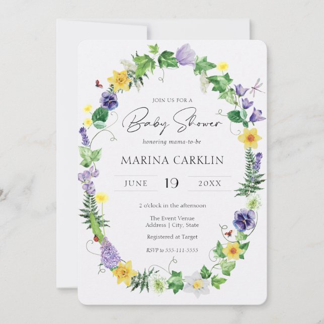 Invitación Rústico Daffodils, flores silvestres y poema Baby  (Anverso)