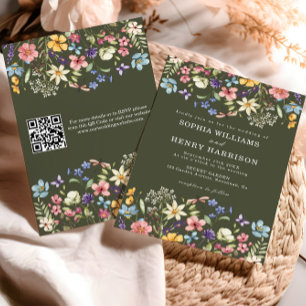 Invitación Rústico de flor silvestre Boda verde Código QR